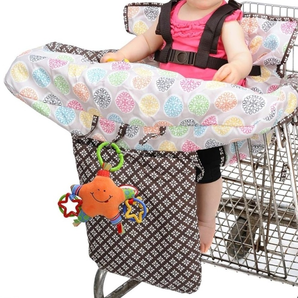 Nuby Shopping Cart and High Chair Cover Brown Multi Floral 2-in-1 Padded Seat